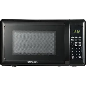 Emerson MW7302B Compact Countertop Microwave Oven with Touch Control, LED Display, 700W, 10 Power Levels, 6 Auto Menus, Glass Turntable and Child Safe Lock, 0.7 Cu., Ft. Black