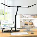 Micomlan Architect Desk Lamp with Atmosphere Lighting, Adjustable Led Desk Light for Home Office with Base, 24W Bright Auto Dimming Table Light with Rotatable Swing Arm for Workbench Computer (Black)
