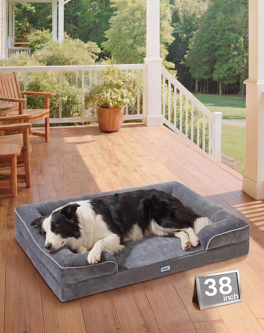 OhGeni Orthopedic Dog Bed Couch Cat Sofa for Large Sized Pets with Memory Foam, Machine-Washable Waterproof Removable Cover, Soft Comfortable Fabric, 38-inch