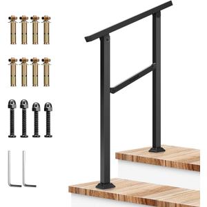 VIVOSUN Outdoor Handrail, 2 Step Stair Handrail, 26"  36" Fits 1 to 2 Steps, Wrought Mattle Iron Handrail for Concrete Steps, Porch Steps, One-Step Assembly, Black