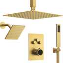 Ceiling Mount 12" High-Pressure Rainfall Shower Faucet, Dual Rainfall Shower Head System with Valve (Brushed Gold)