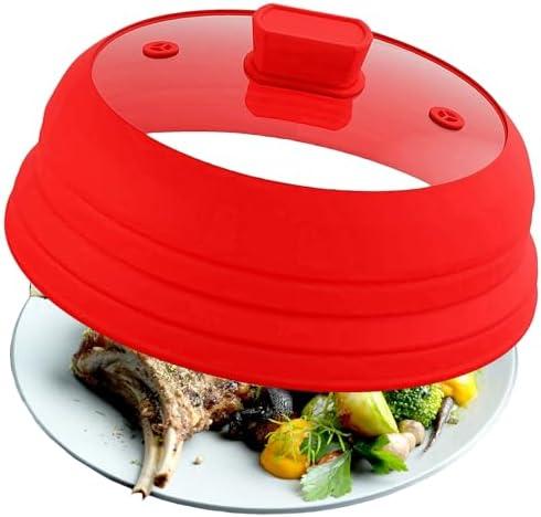 Microwave Splatter Cover Glass Cover Splatter Guard Lid with Collapsible Silicone for Food Pot Cover Plate Cover