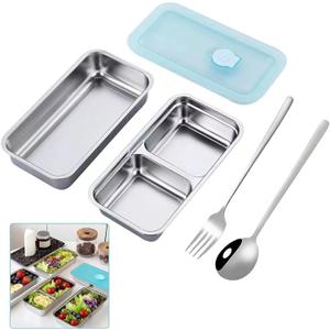 Sanbo Stainless Steel Snack Box with Lids - 2 Pack Grab and Go Snack Containers, Leakproof & Reusable Bento Boxes with Spoon & Spork, Dishwasher Safe for Travel, Lunch, Camping & Family Meals