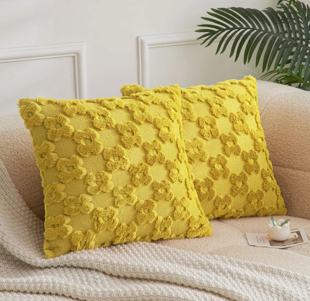 Set of 2 Floral Decorative Throw Pillow Covers for Farmhouse, Spring Pillow Cove, 19x19