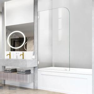 Bathtub Shower Door, 30" W X 58" H Fixed Tub Glass Panel with Clamps, 1/4"(6mm) Clear Tempered Frameless Shower Glass Door, Tub Shower Doors in Polished Chrome Finish (Silver)