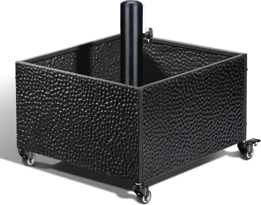 SUNNYPARK Heavy-Duty Metal Umbrella Base Stand with Wheels, 150lb Capacity Portable Fillable Planter for Patio, Outdoor, Garden, Poolside, Yard & Lawn