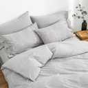 Duvet Cover Set Full/Queen Size Washed Cotton Yarn, Jacquard Gray and White Thin Branch Pattern Floral Style 3Piece Bedding Set