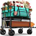 Foldable 50''L Extra Long Double Decker Wagon for Sport, 400L Collapsible Heavy Duty Wagon Cart with Big Wheels, Utility All-Terrain Large Extender Cart for Outdoors, Light Blue