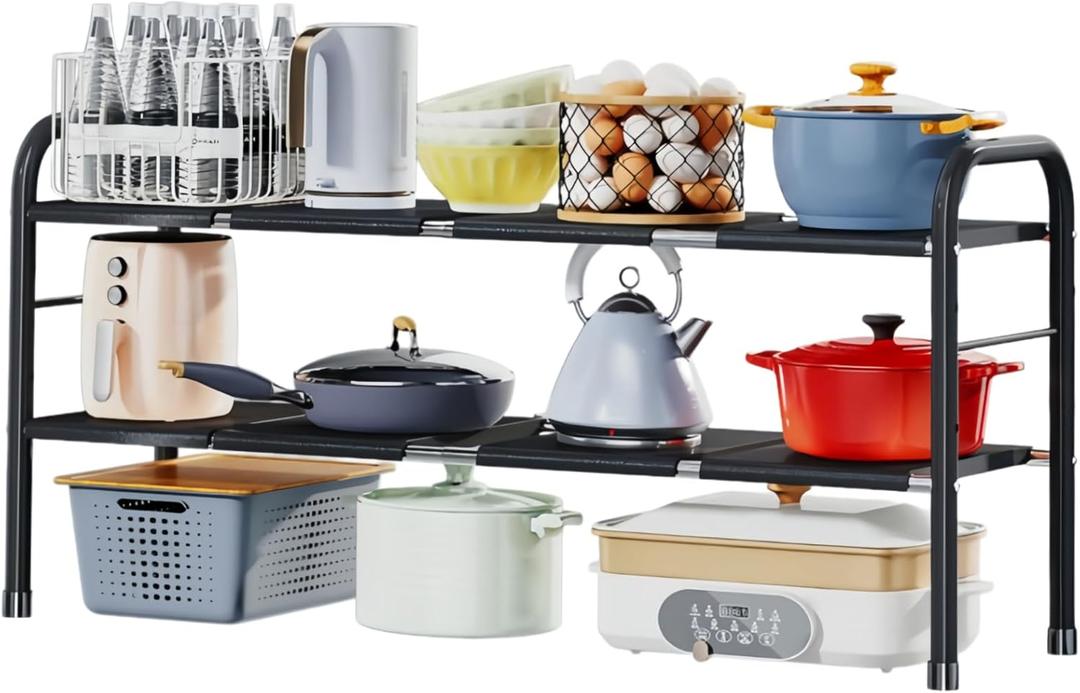 Expandable Under Sink Organizer with 10 Removable Panels, Adjustable Storage 2-Tier Shelf for Kitchen, Bathroom, Pantry,Multi-Purpose Expandable Cabinet Shelf Rack (19-35.5 Inch) (Brown, Large)