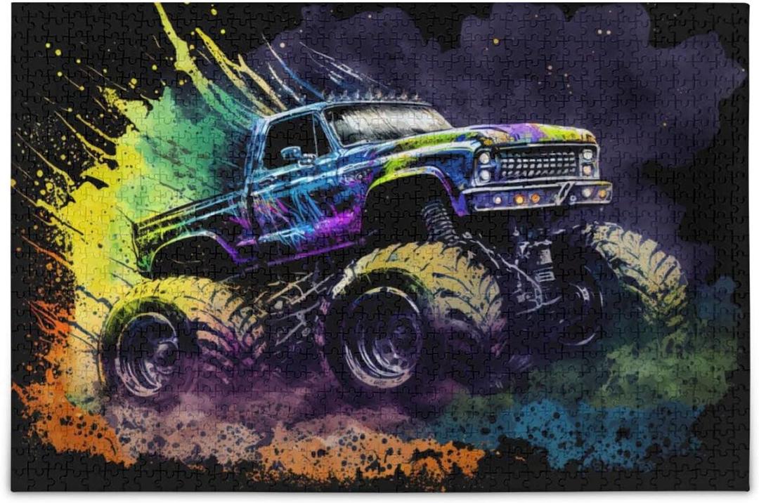 Jigsaw Puzzle 500 Pieces (Cool Monster Truck), Car Theme Zigsaw with Storage Bag and Reference Picture, Easy to Solve