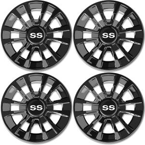 Golf Cart SS Wheel Covers Hub Caps, Golf Cart 8 Inch Wheel Hubcaps for Club Car EZGO Yamaha and Most Golf Carts (Except RXV), 6-Spoke Design, Set of 4 Golf Cart Black Hubcaps Wheel Covers
