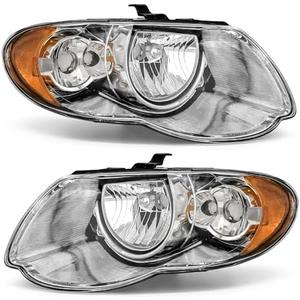 ADCARLIGHTS Headlight Assembly for Chrysler Town & Country 2005 2006 2007 Chrome Housing Amber Reflector Replacement Pair