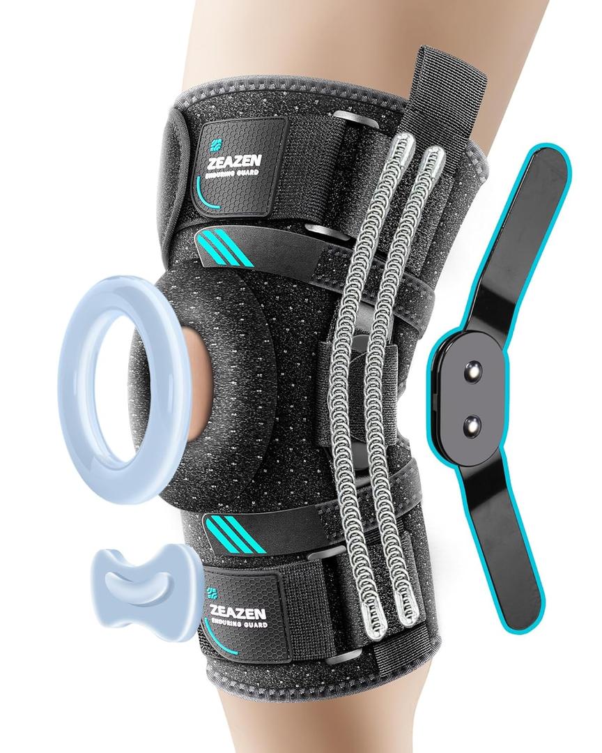 Hinged Knee Brace with Dual Hinges & Patella Compression Pads Strong Knee Support for ACL, MCL, Meniscus, Joint Stability Adjustable Open Patella Design for Men and Women, Plus Size Fit (Large)