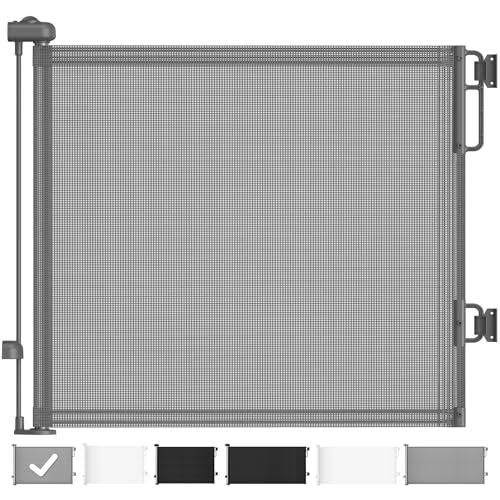 Cumbor 55" Wide Retractable Baby Gates for Doorways, Mom's Choice Award - Mesh Dog Gate for The House, One-Hand Opening Child Toddler Gates for Stairs, Pet Puppy Fence Indoor & Outdoor, Gray