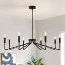 8-Light Black Farmhouse Chandelier,Dining Room Light Fixtures Over Table,Brushed Candle Lighting for Kitchen Island Living Room Bedroom Foyer Entryway,36.6in,E12.