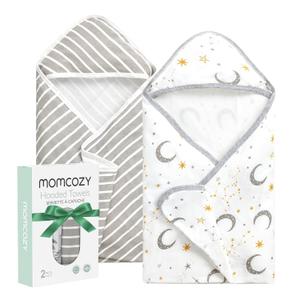 Momcozy Baby Hooded Towel, 2 Pack Cotton Bath Towel for Boy or Girl, Super Soft Baby Towel with Original Design, Shower Gifts for Newborn (28 X 28 Inch, Starry Sky)