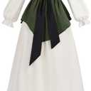 Nuoqi Renaissance Dress Women Off Shoulder Medieval Costume Peasant Dress with Waist Sash (X-Large, Off White Green)