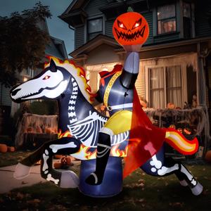 WBHome 9 Ft Halloween Inflatable Headless Horseman Outdoor Decorations, Day of The Dead Blow Up Yard Decor with Built-in LED Light (Plug in) for Lawn Home Dia de Los Muertos Party Indoor Outdoor