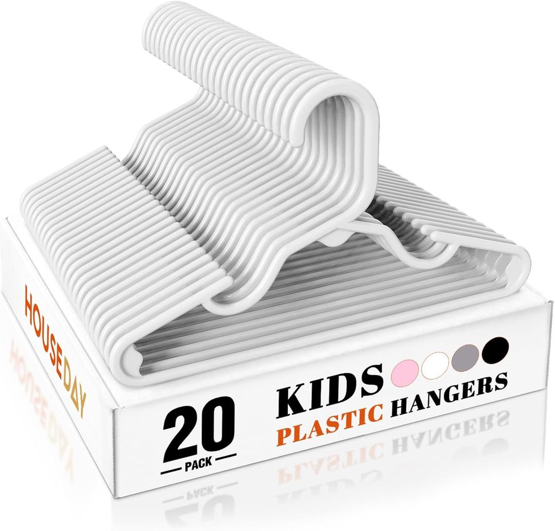 HOUSE DAY Premium Baby Hangers 20 Pack, 11 Inch Kids Plastic Hanger White, Slim Childrens Hangers for Infant, Toddler, Child Clothes, Non-Slip Sturdy and Durable Baby Clothes Hanger for Closet