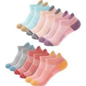 BUDERMMY Running Ankle Socks for Women Athletic Cotton Cushioned 5-6 Pairs Workout No Show Socks Women, Size: 6-8