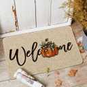 Artoid Mode Bow Tie Pumpkin Fall Welcome Doormat, Autumn Home Decor Low-Profile Switch Rug Door Mat for Indoor Outdoor 24x35 Inch (Beige)