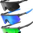 Polarized Sports Sunglasses for Men, UV400 Protection Mens Sunglasses Wrap Around Sun Glasses for Cycling Running (B08-Black/Blue/Green)