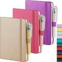 NIRMIRO 3 Pack Pocket Notebook Journal with Pen, Mini Small Notepad Notebook 3.7" x 5.7" for Women Writing, 408 Pages, Pearlescent Pink Purple Gold (A6)