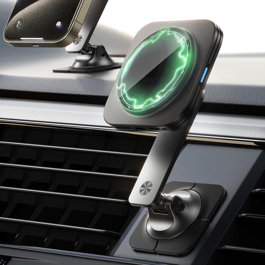 ESR for 15W MagSafe Car Mount Charger, Universal Dashboard/Tesla MagSafe Car Charger, Magnetic Wireless Charging, Adjustable Car Phone Holder for iPhone 17/16/15/14/13/12, S25, Pixel 10, Black