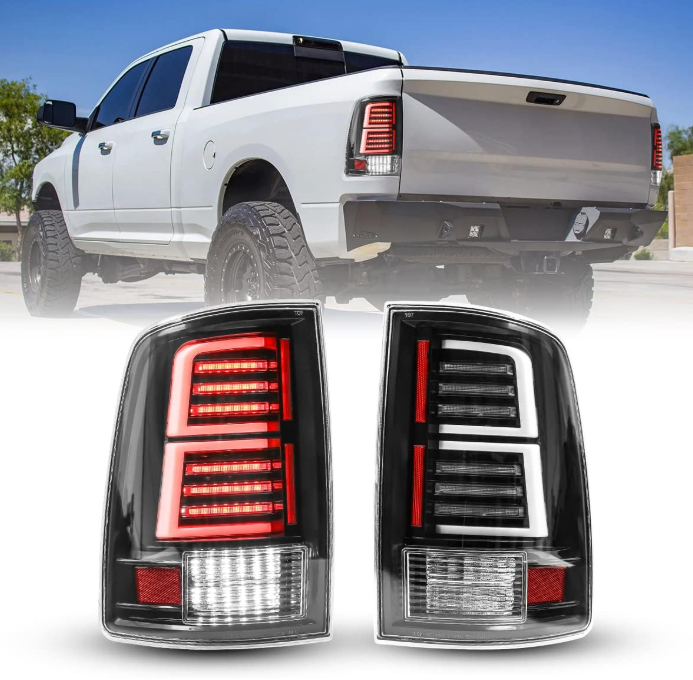 Winjet LED TailLights Assembly for 2009-2018 Dodge RAM 1500 2500 3500 2019-2024 Ram 1500 Classic Body Truck C-Type LED Tube DRL Sequential Turn Signal Replacement Tail Light Lamp Pair