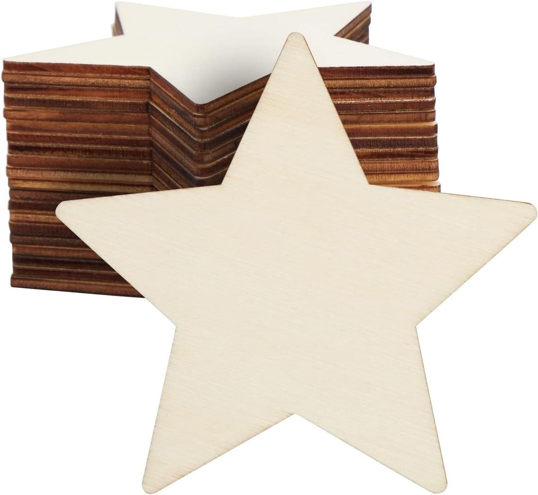 Juvale Wooden Stars for Crafts - 24-Pack, 3.9In x 3.9In x 0.1In, Unfinished Poplar Wood - DIY Ornaments & Decorations - Wooden Star Shapes & Unfinished Wood Cutouts