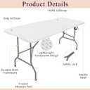 Set of 2 Folding Tables with Carrying Lightweight Rectangular Portable Plastic Camping Table Steel Legs for Party, Dining, Wedding, Events, Picnic, Outdoor (5FT, White)