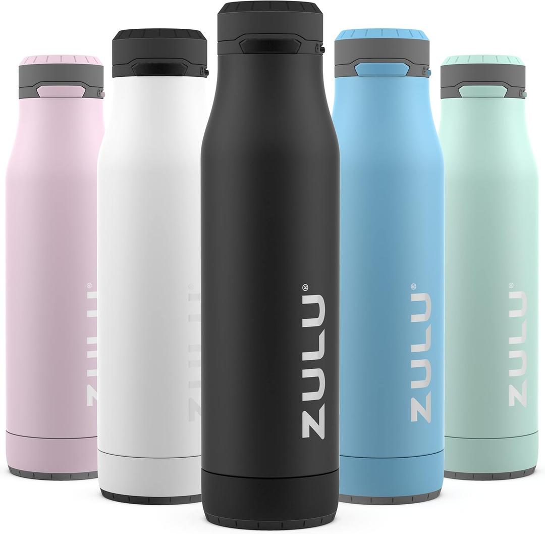 ZULU Ace Vacuum Insulated Stainless Steel Water Bottle with Chug Spout, Leak-Proof Locking Lid and Removable Base for School, Backpack, Sports, Gym, Travel (Black)