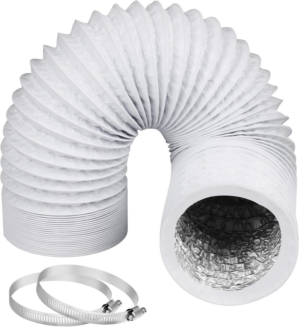 Omont Dryer Vent Hose 4 Inch 5FT Flexible Dryer Ducting Tube Air Duct Aluminum Insulated Flex Hose Kit Indoor Outdoor (White)
