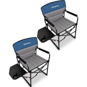 KingCamp Oversized Camping Directors Chair for Big and Tall, Heavy Duty 440lbs Folding Chairs with Side Table, Portable Padded Camp Chairs with Wide Seat & Anti-Sag Fabric for Outdoor Lawn Fishing RV, X-Large