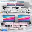 gianotter Dual Monitor Stand Riser, Desk Organizer With Drawer and 2 Pen Holders,Desk Organizers and Accessories, Pink Office Supplies (Pink)