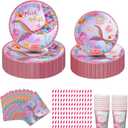 Mermaid Birthday Party Supplies Plates and Napkins Set for 24 Guests, Mermaid Tableware Set Includes 9''&7'' Paper Plate,Cup,Napkin,Straw, Mermaid Party Decorations (Mermaid Set)