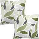Boho Outdoor Pillow Covers 18x18 Inch Farmhouse Floral Sage Green Throw Pillow Covers Modern Bohemian Leaves Pillow Cases Cotton Cushion Covers for Couch Sofa Bedroom Living Room (Pack of 2)