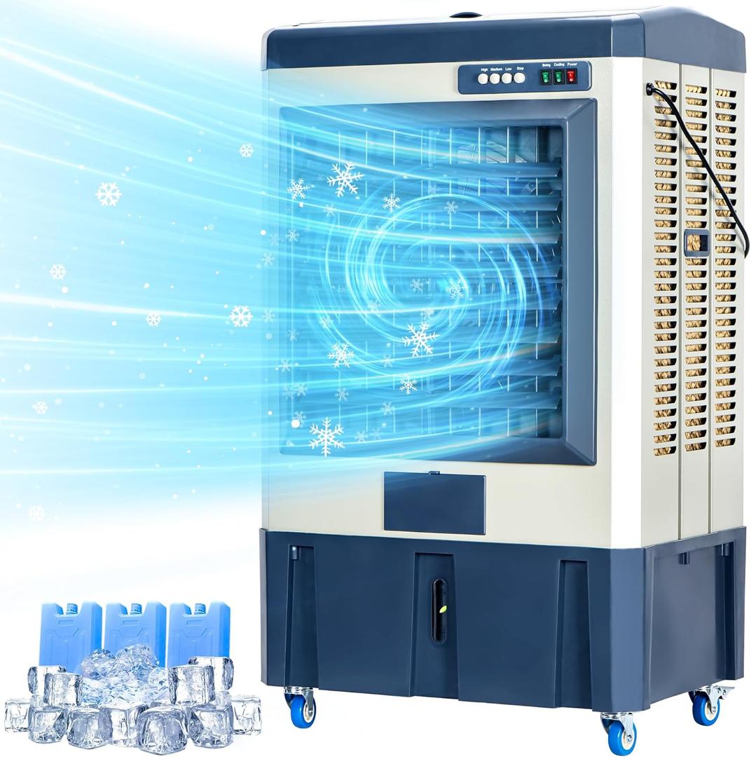 Uthfy 41" Swamp Cooler, 4800 CFM Evaporative Air Cooler with 10.6 Gallon Water Tank, Portable Outdoor Air Conditioner with 3 Ice Pack, 110 Oscillation, 3 Speed for Garage, Yard, Commercial Use (Navy Blue)