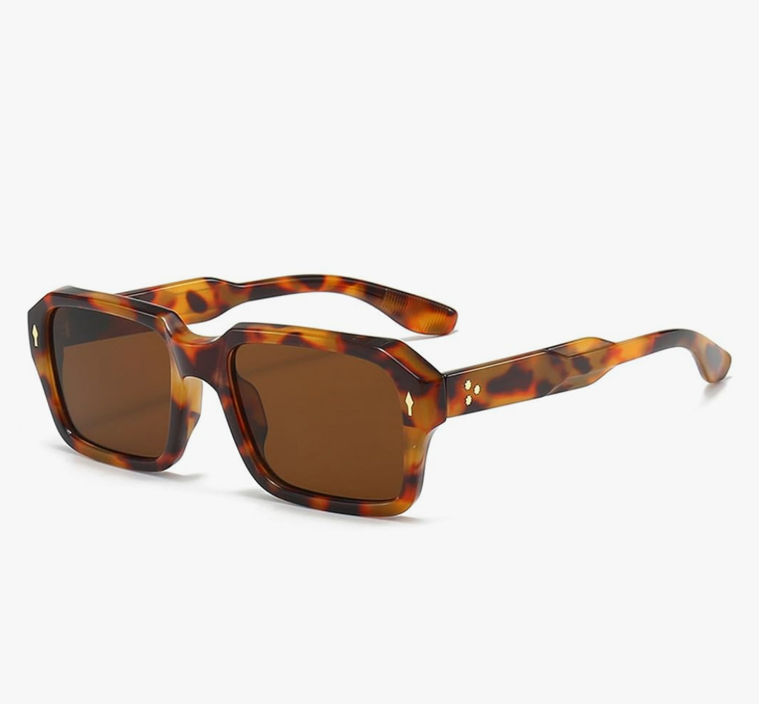 Bsreyeop Vintage Square Sunglasses for Men Women Trendy Chunky Rectangle Frame Rivet Design Black Shades UV Protection