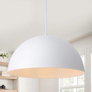 18 inch White Dome Pendant Light, Modern Farmhouse White Pendant Light, Large Pendant Lamp for Kitchen Island Dining Room Bedroom Hallway Foyer