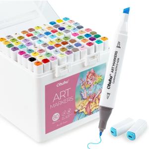Ohuhu Markers for Starters, 80-color Chisel & Fine Dual Tips Alcohol Markers Coloring Illustration Sketching Alcohol Art Marker Set for Adult Beginner, Great Value Pack for Students' Art Class -Manoa