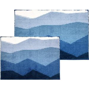 Sunlit 2 Pieces Bathroom Rugs Set, Ombre Blue Bathroom Rugs Non-Slip Absorbent Soft Bath Mat Set, Floor Mats Dry Fast Machine Washable (20"x30"&17"x24")