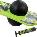 Flybar Pogo Trick Ball for Kids, Trick Bounce Board for Boys and Girls Ages 6+, Up to 160 lbs, Includes Pump, Easy to Carry Handle, Durable Plastic Deck Indoor, Outdoor Toy Pogo Jumper (Green Mean)