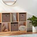 Modular Brown Storage Cabinet & Organizer Set with Soft Fabric Bins & Multi-Sized Panels