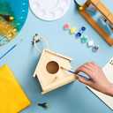 Liliful 1 Sets Wooden DIY Birdhouse Kit, Unfinished Bird Houses with Paints and Paintbrushes, Bird Feeder Craft Arts for Kids Ages 4-8, 8-12, Classroom Activity and Adults Wooden Craft Gifts