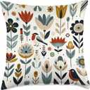Flowers Birds Nature, For Her Women Scandinavian Art Floral Throw Pillow