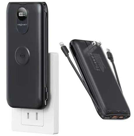 10000mAh Portable Digital Power Bank With AC Wall Charger Wireless Charging Built-In Cable 5 Output& 2 Input PD20W Fast Charging Battery Pack For Digital Electronic Devices Holiday Gift Outdoor Portable Emergency Power