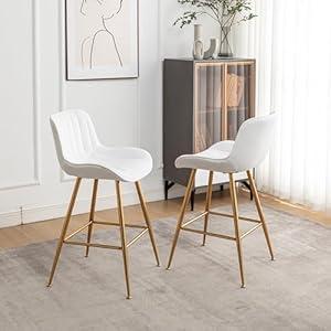 Sidanli Blue Bar Stools Set of 2, 24 Inch Velvet Counter Height Bar Stools with Footrests, Modern Bar Chairs for Home, Kitchen Island, Dining Room