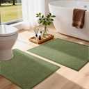 YIHOUSE Green Bathroom Rugs Sets 2 Piece, Quick Dry Thin Bath Mat with Toilet Rug, Non Slip Absorbent Machine Washable, Bath Rugs for Tub Sink Home Decor (17"x24" + 17.5"x24" U-Shaped)