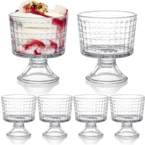 Peohud 6 Pack Glass Dessert Bowls, 10 Oz Footed Ice Cream Cups, Crystal Trifle Bowl Parfait Cup for Fruits, Pudding, Sundaes, Milkshakes, Nuts, Snack